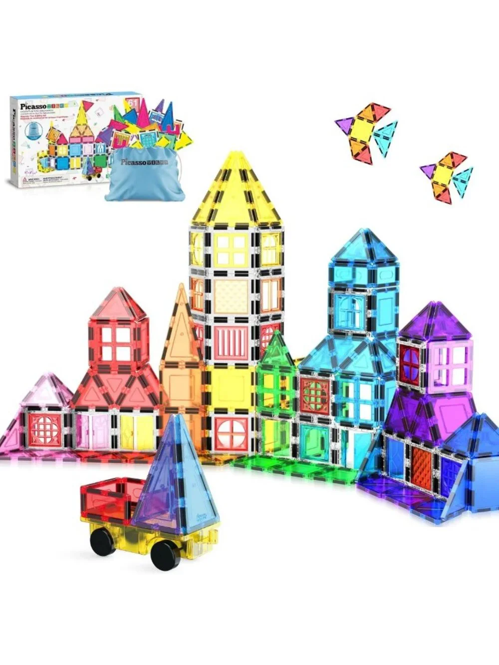 Magnetic Building Blocks Set - 61 Piece STEM Educational Toy for Kids Ages 3-12